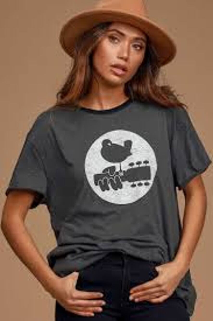 We The Free Woodstock Graphic Tee Charcoal Gray Band T Shirt Women's Large